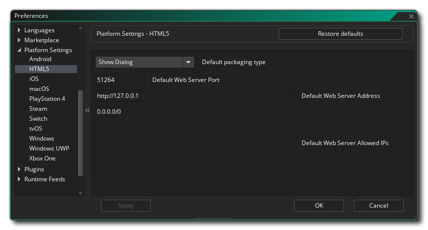HTML5 Preferences
