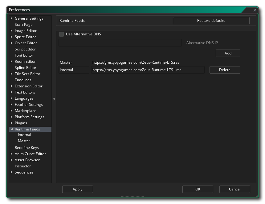 The Runtime Feeds Preferences