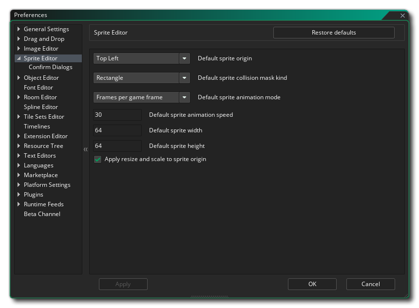 Sprite Editor Preferences